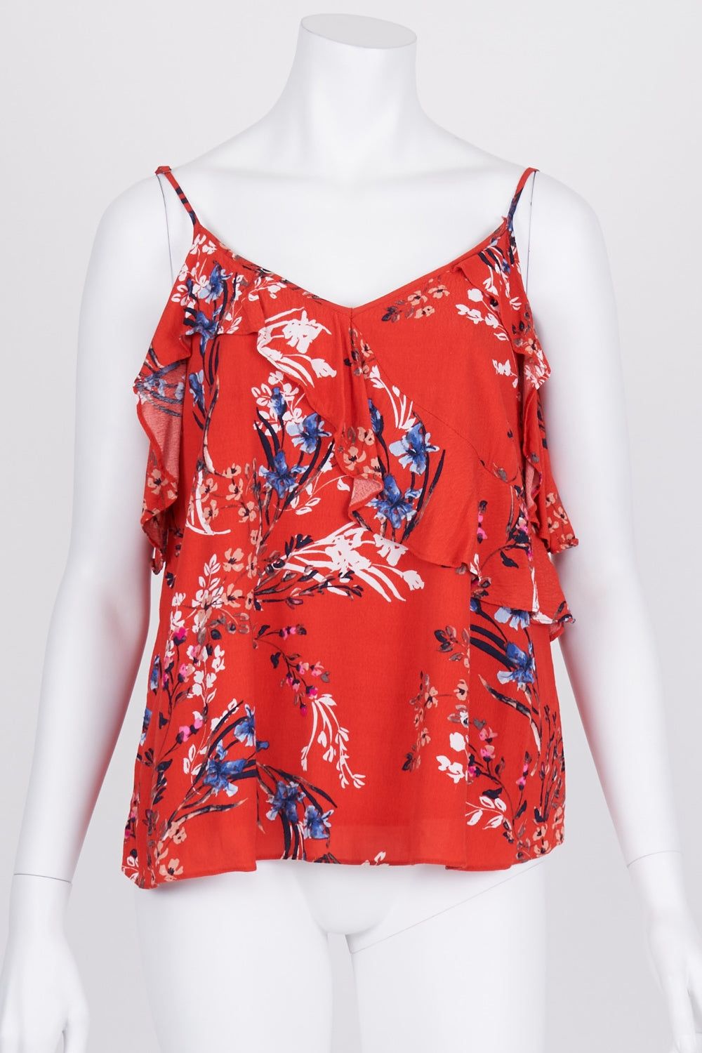 Witchery Red Floral Ruffle Detail Top 10