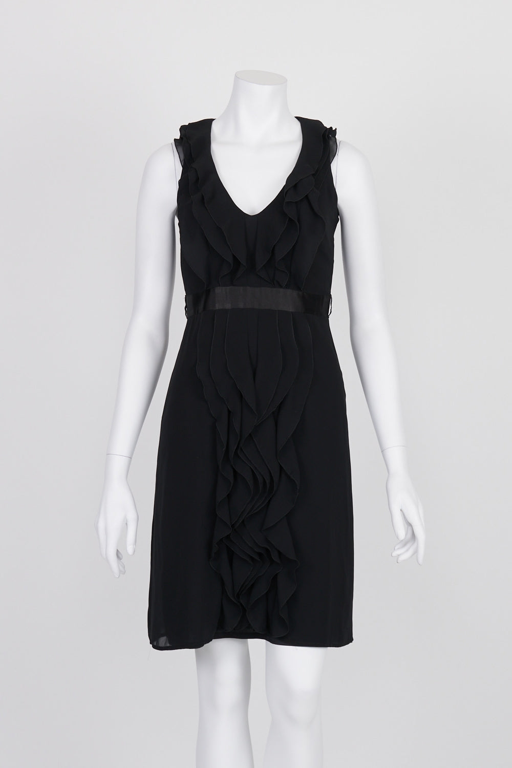 Review Black Ruffle Front Sleeveless Cocktail Dress 6