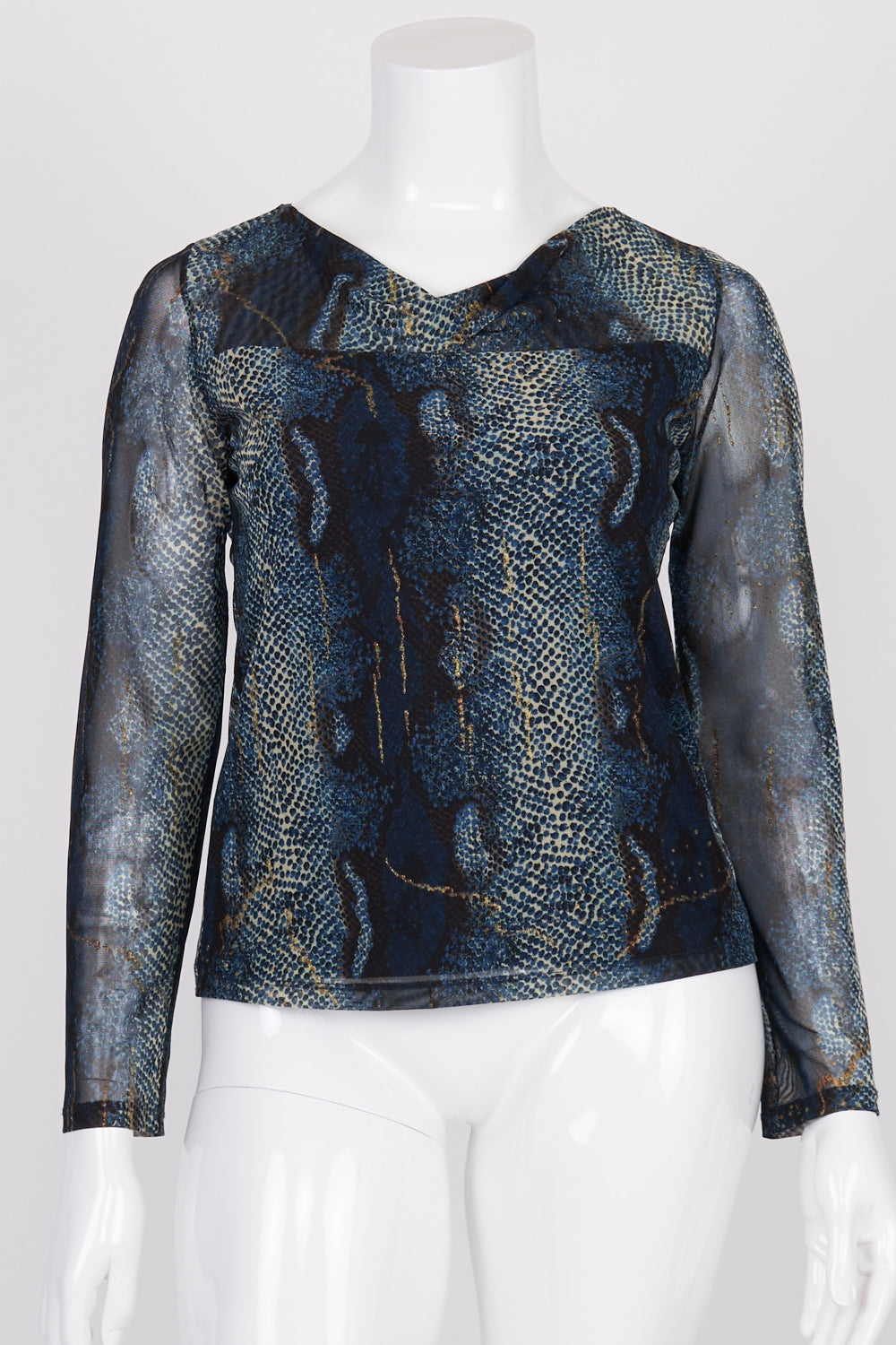 Anthea Crawford Navy Patterned Long Sleeve Top 16