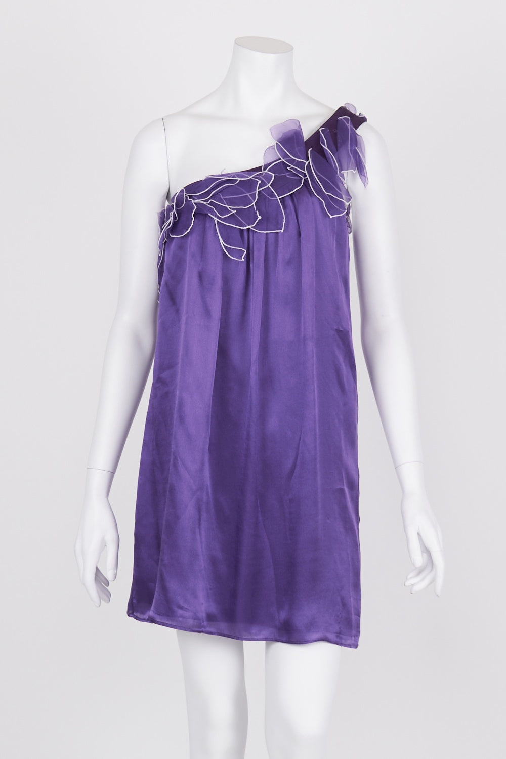 Wayne Cooper Purple One Shoulder Silk Dress 8