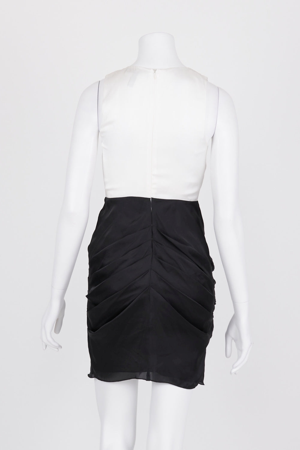 BCBGMAXAZRIA Black And White Ruched Side Silk Dress S