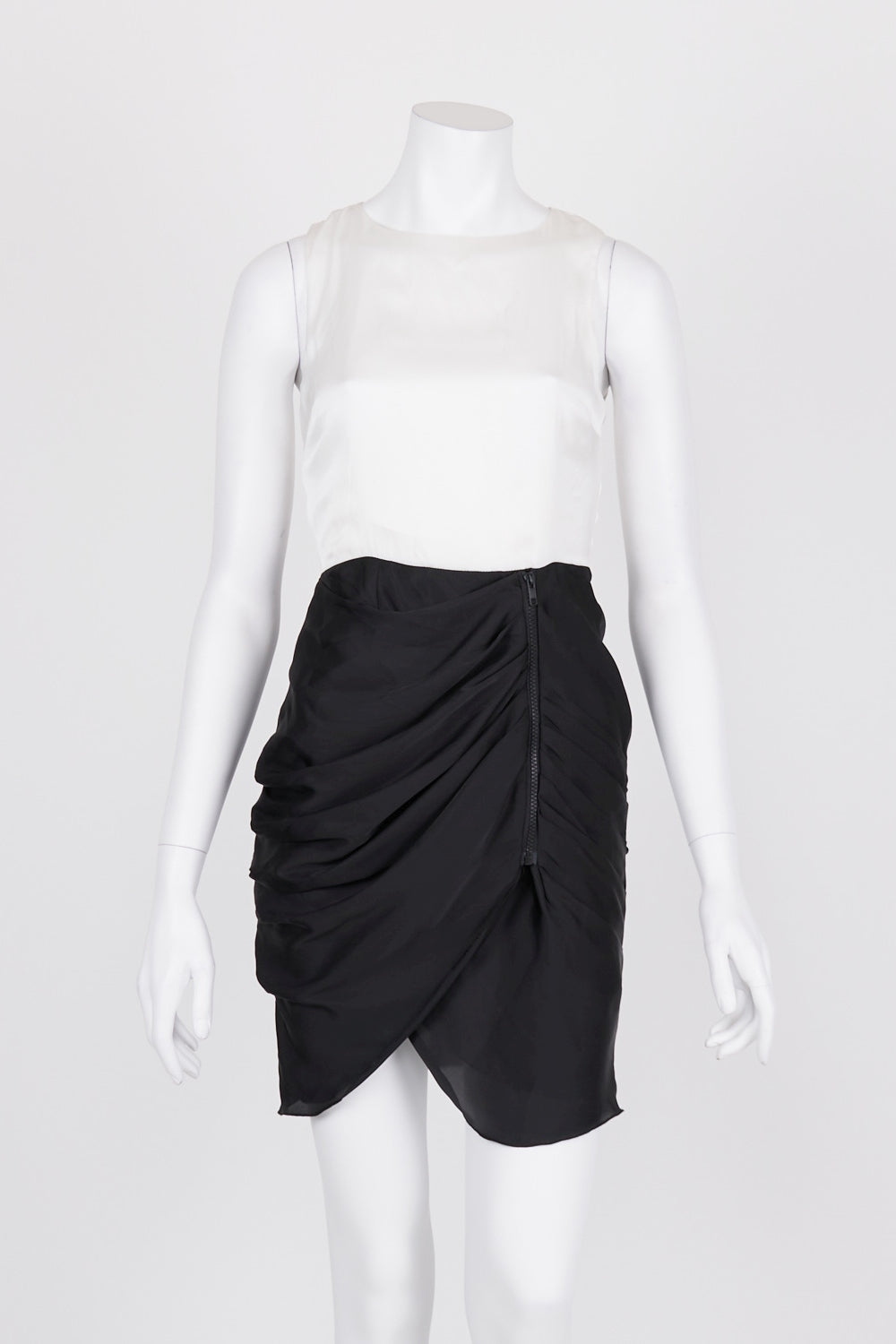 BCBGMAXAZRIA Black And White Ruched Side Silk Dress S