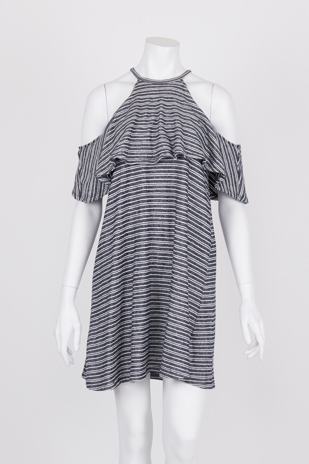 Seed Black and White Striped Ruffle Dress XS