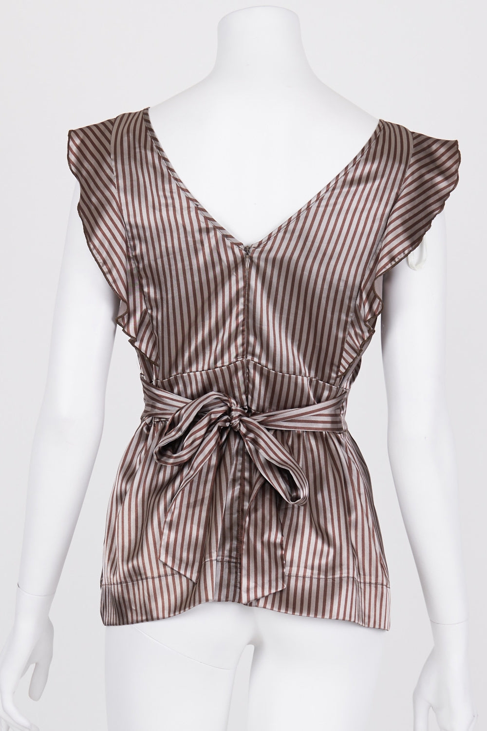 Review Brown Striped Frill Detail Top 10