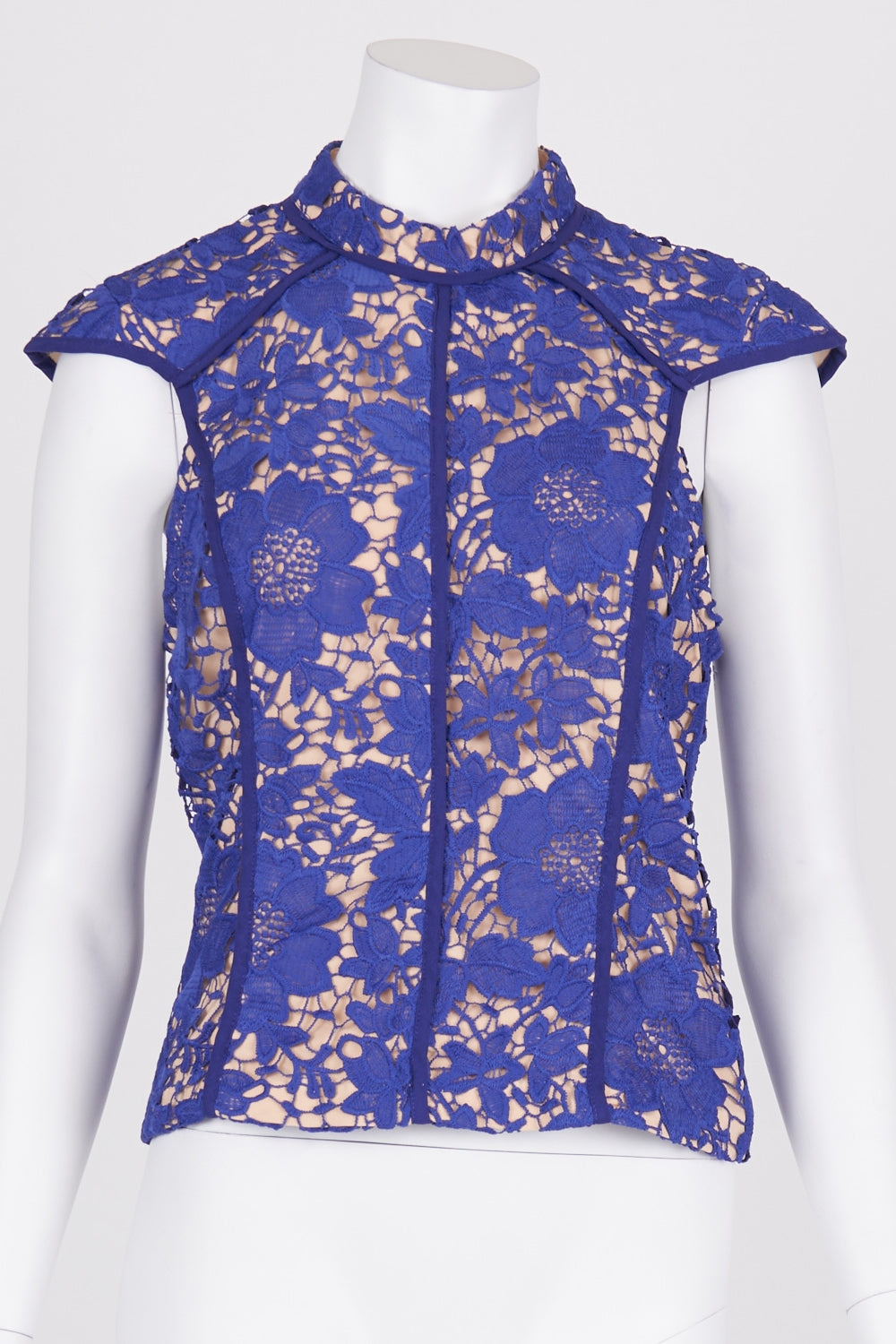 Cameo Blue Lace Cap Sleeve Top M