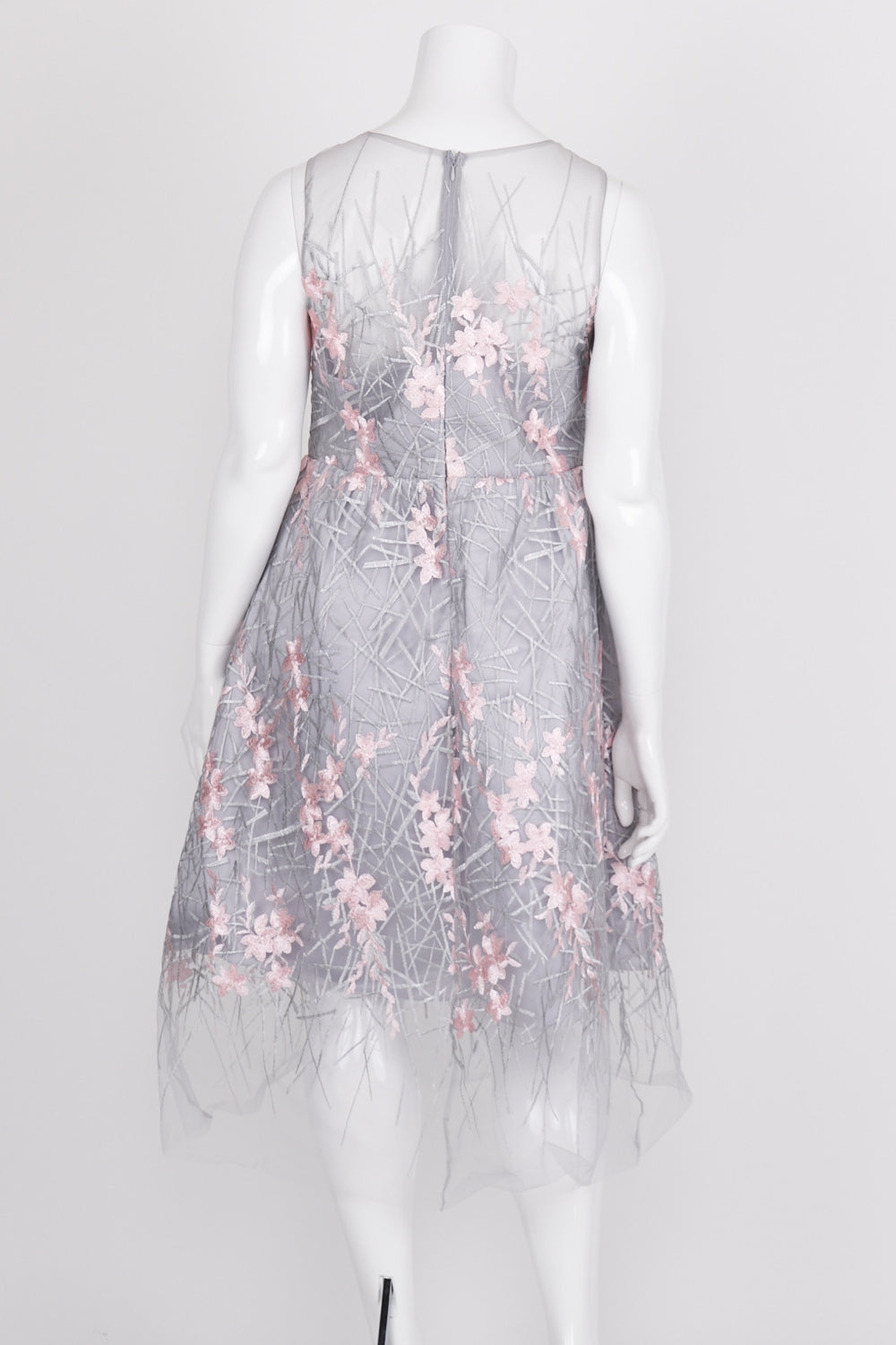 Collection E By Elena Wang Grey And Pink Embroidered Midi Dress L