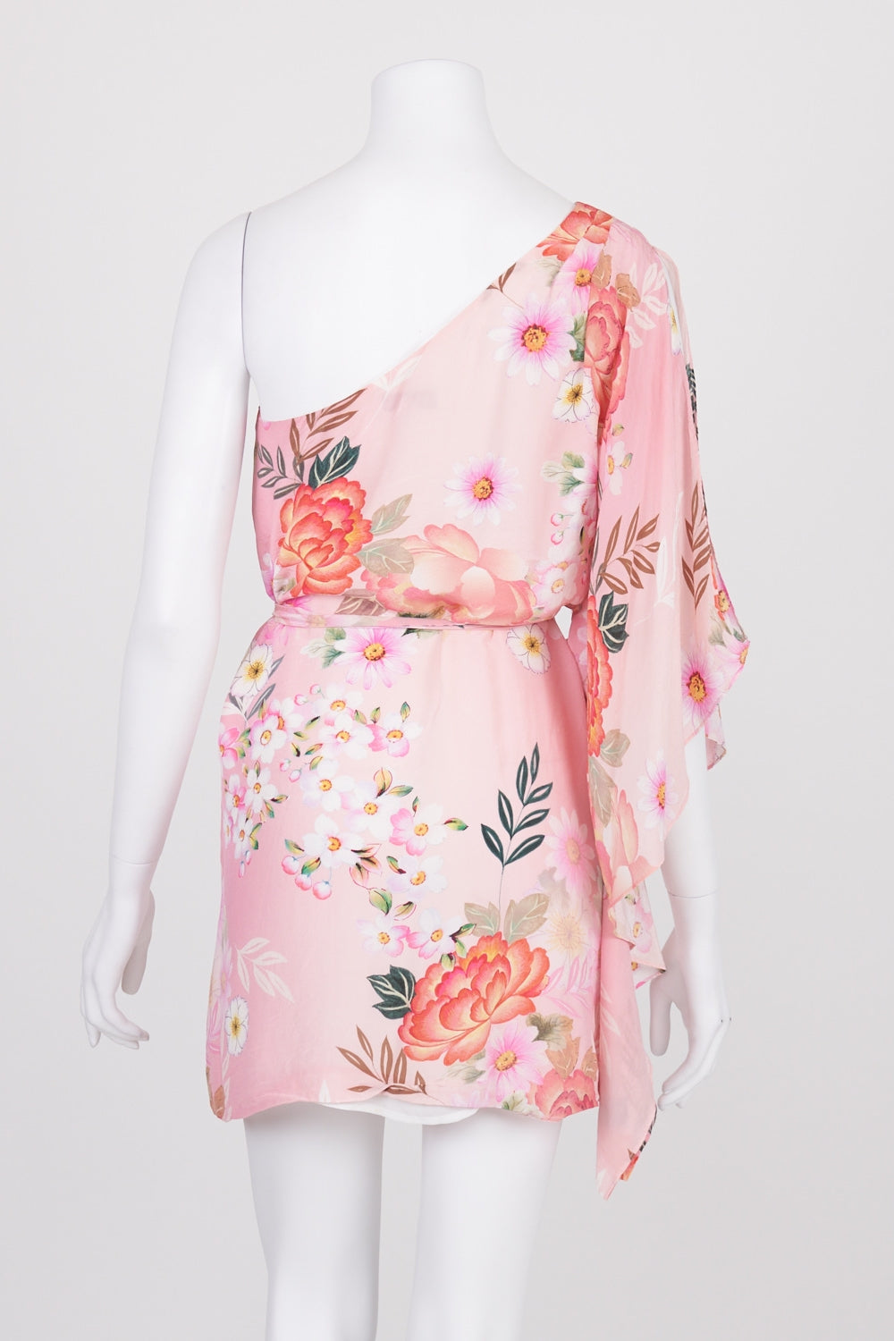 Forever New Pink Floral One Shoulder Silk Dress 10