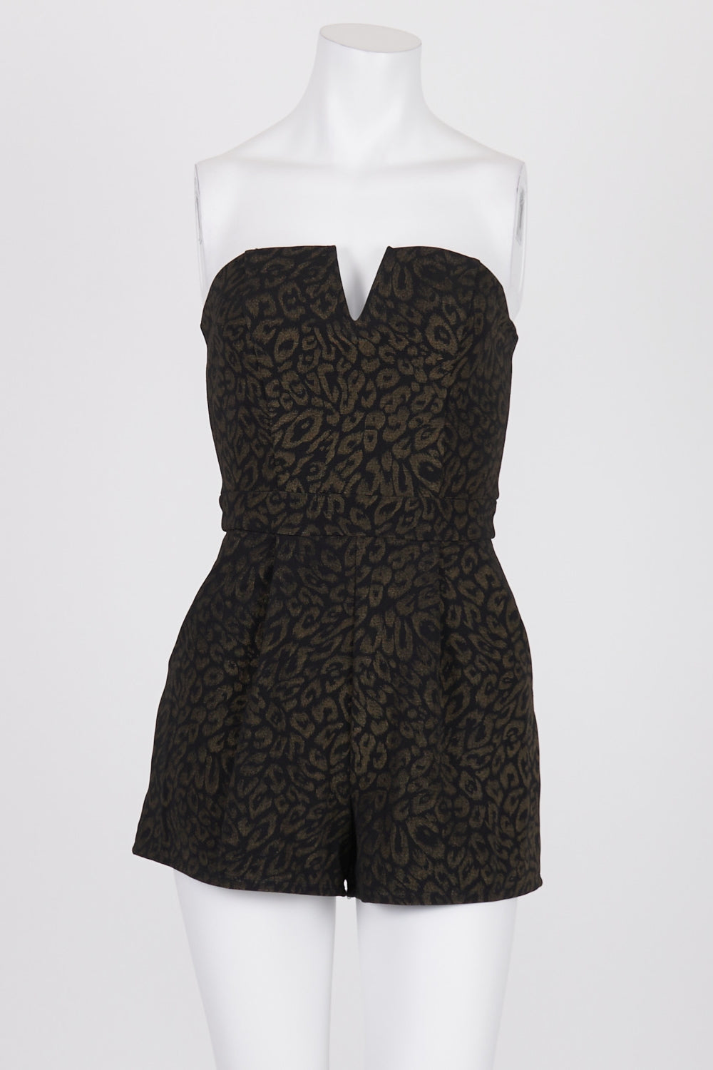 One Clothing Black Patterned Strapless Playsuit S