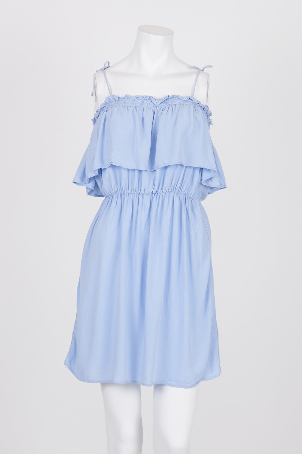 Bardot Blue Ruffle Neckline Mini Dress 8
