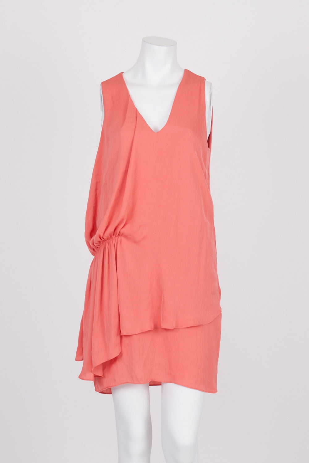 ZARA Coral Ruched Side Dress S