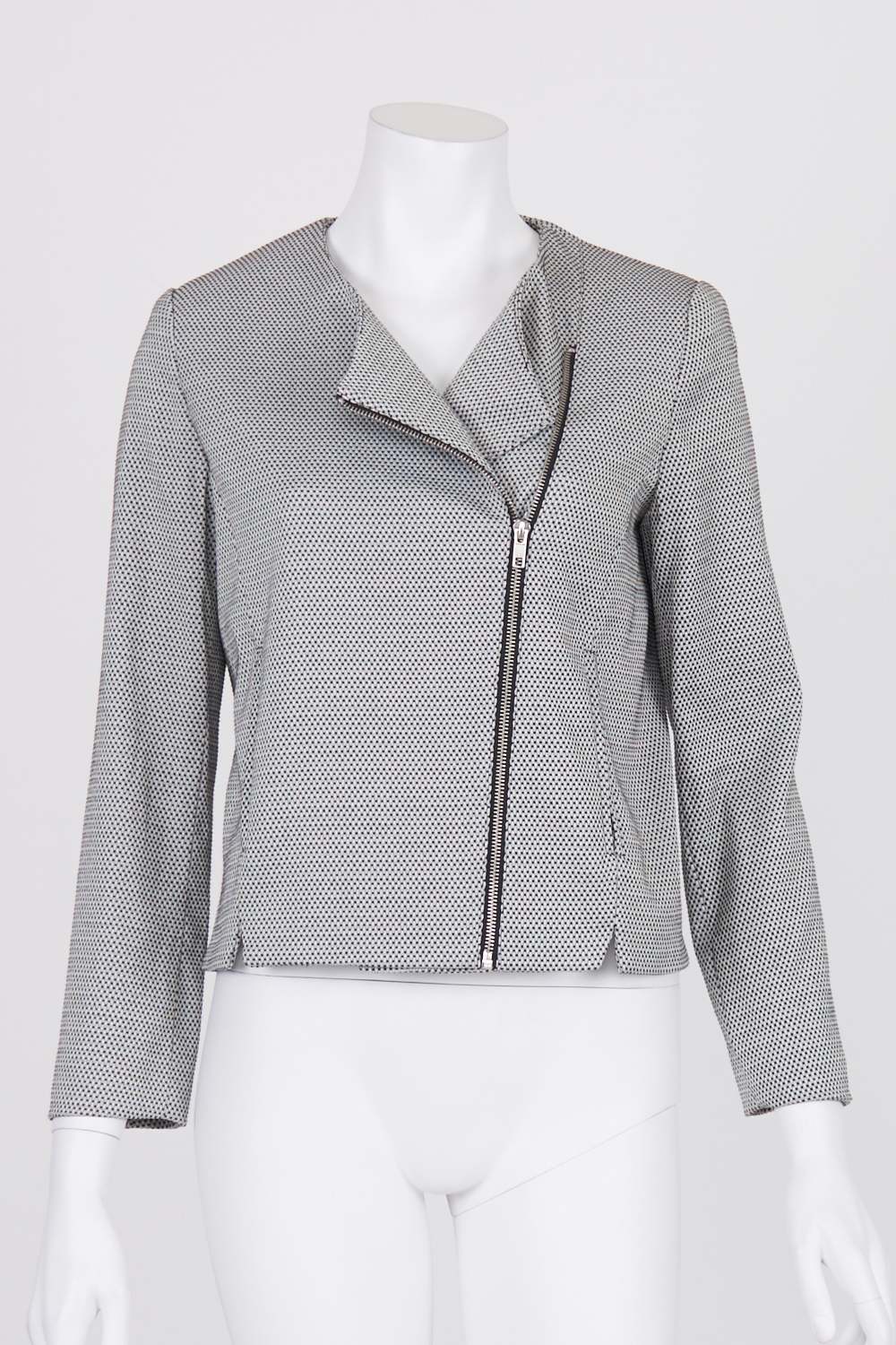 Forcast Black And White Patterned Zip Front Jacket 8