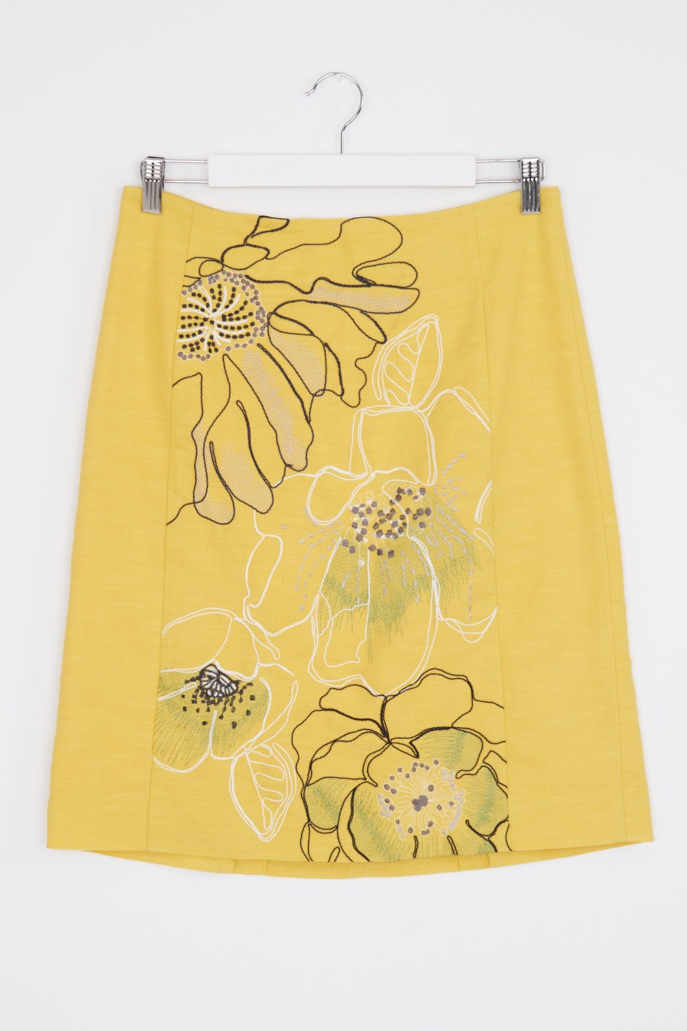 Nic &amp; Zoe Yellow Embroidered Midi Skirt 8