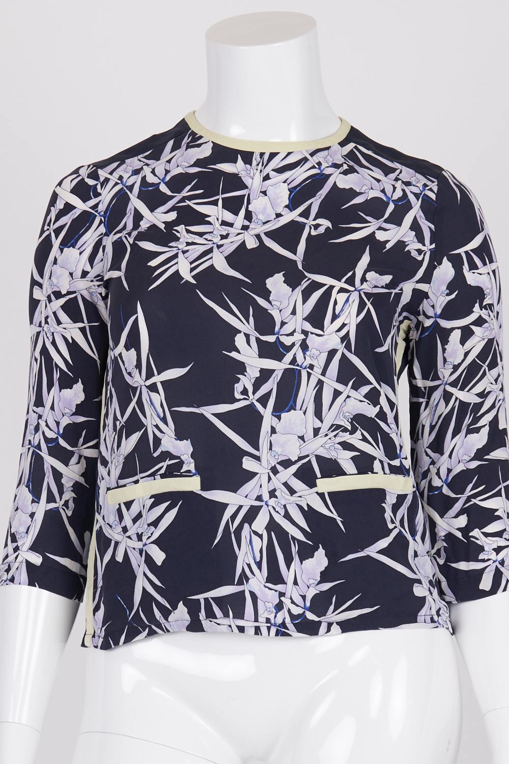 WHISTLES Navy Floral 100% Silk Top 14