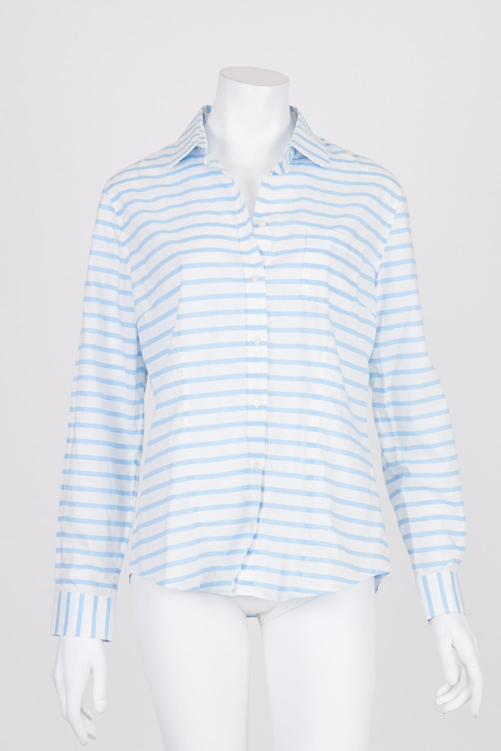 R.M. Williams Blue And White Striped Semi Fitted Shirt 12