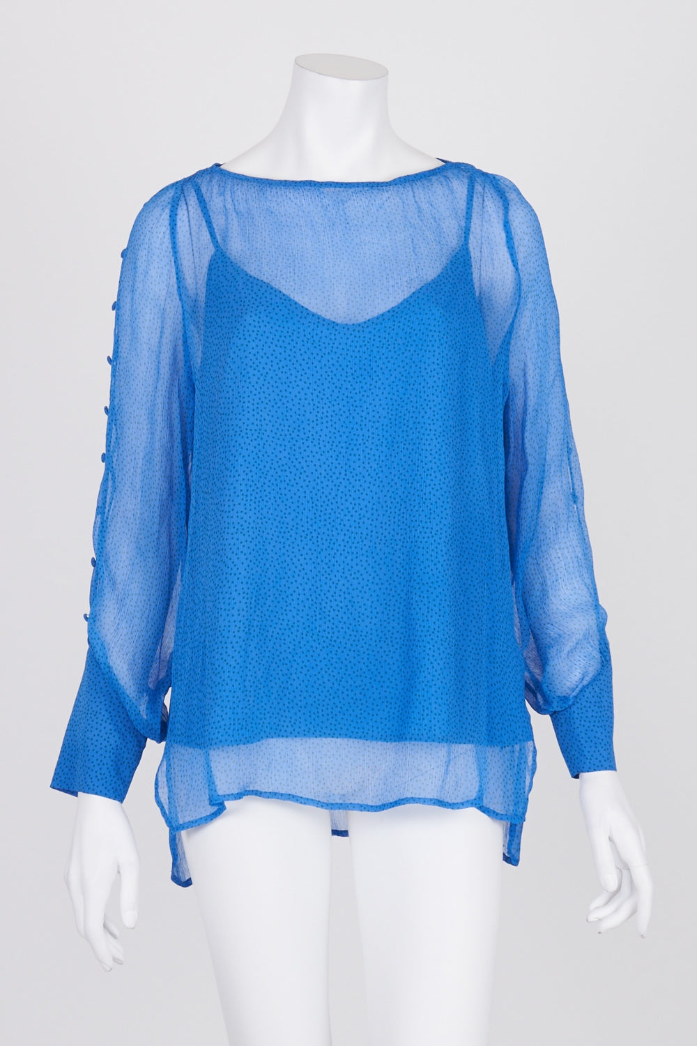 Cable Melbourne Blue Patterned Sheer Top M