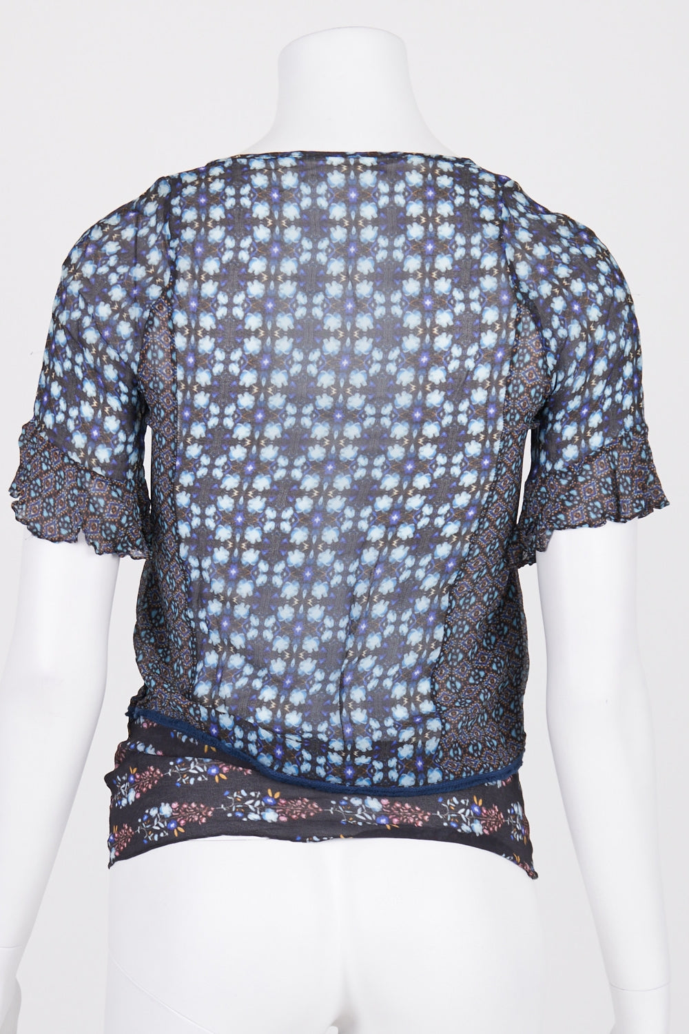 Megan Park Blue Patterned Short Sleeve Top 6