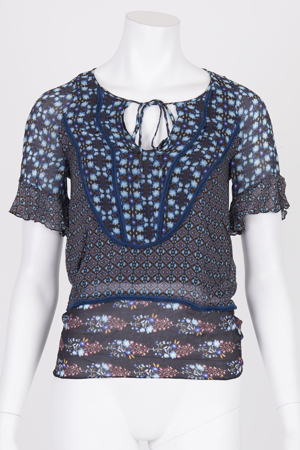 Megan Park Blue Patterned Short Sleeve Top 6