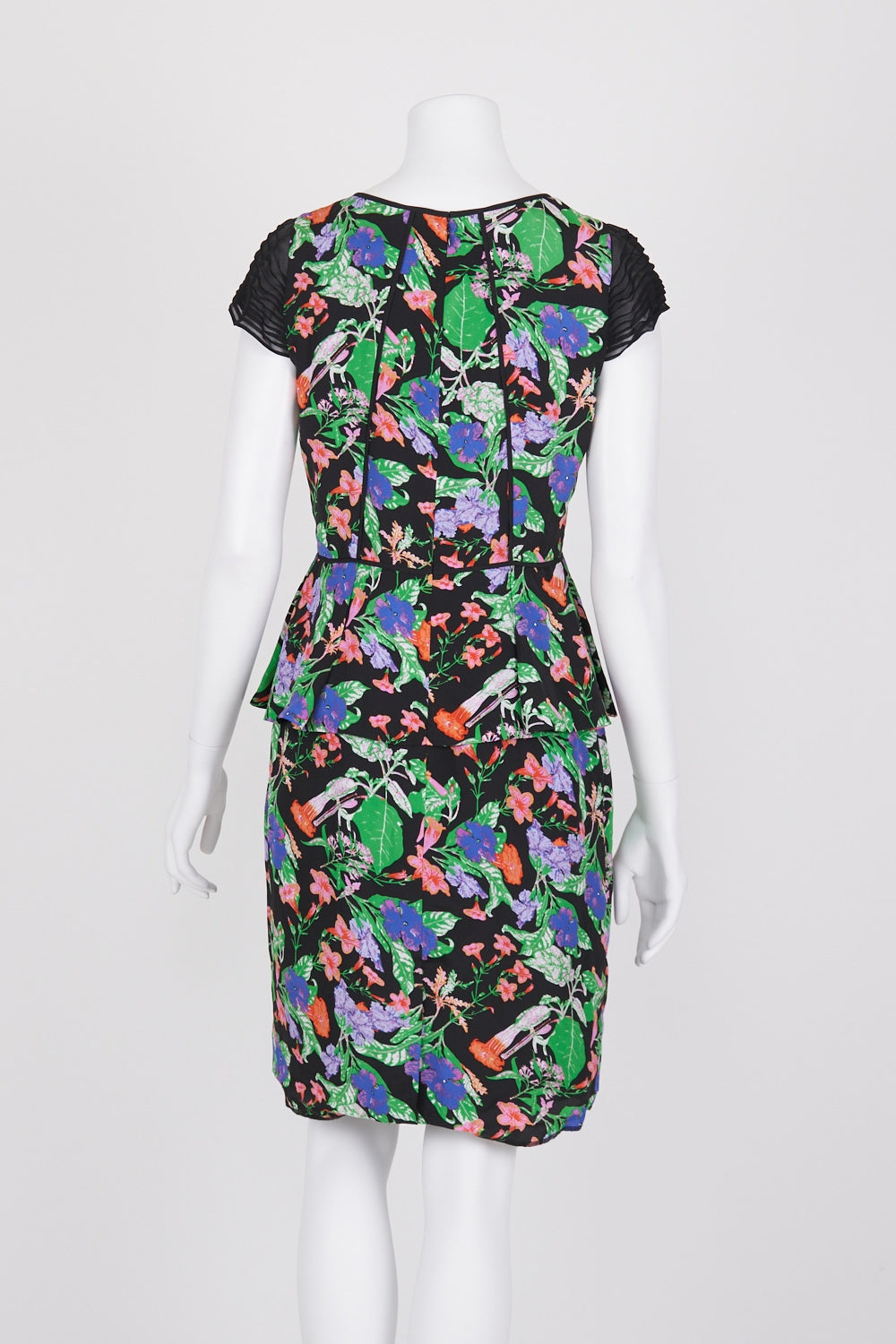 Nicola Finetti Black and Multi Floral Peplum Dress 10