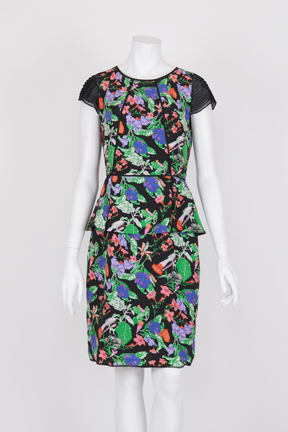 Nicola Finetti Black and Multi Floral Peplum Dress 10