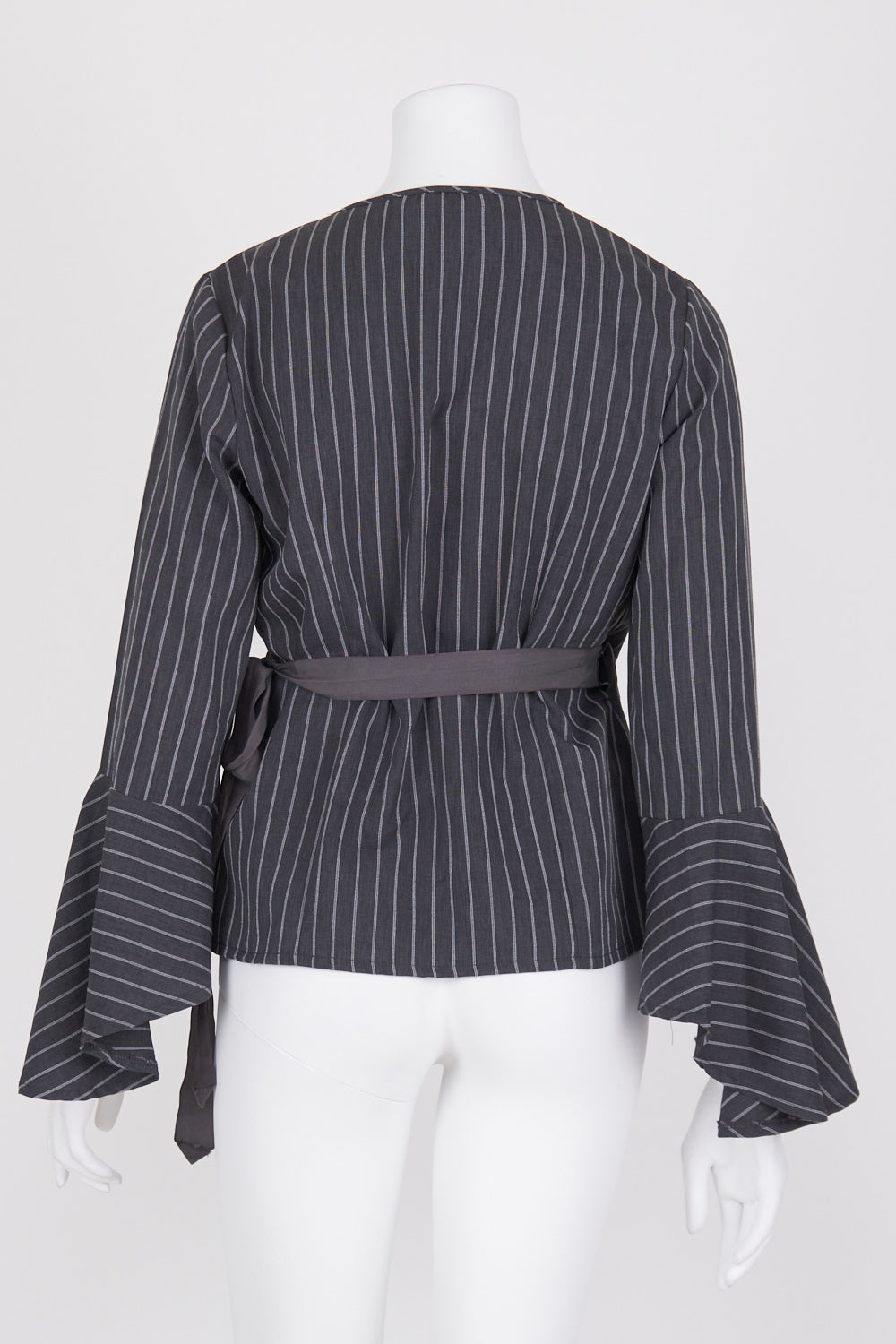 Bird Keepers Grey and White Striped Wrap Top 10