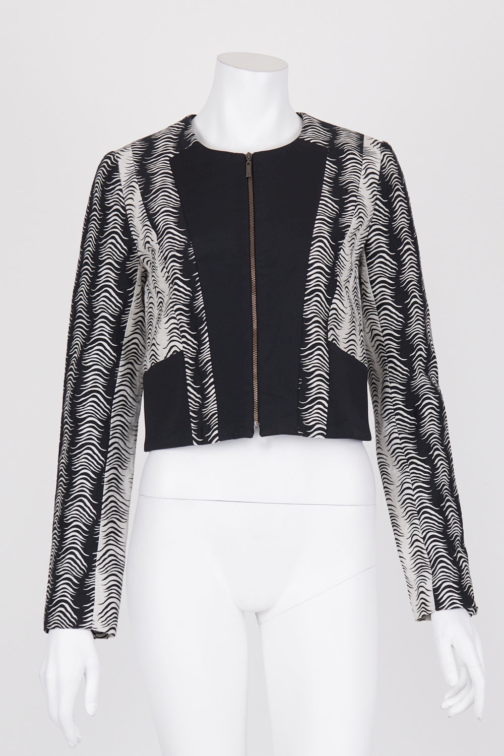 Cue Black And White Patterned Zip Front Jacket 8