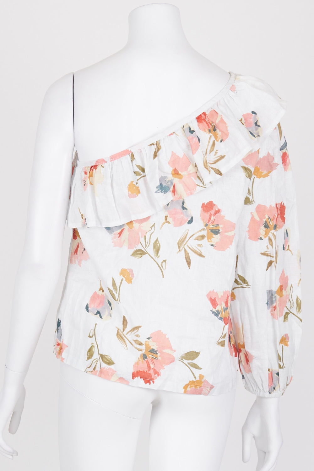 Elms And King White Floral One Shoulder Assymetrical Top S