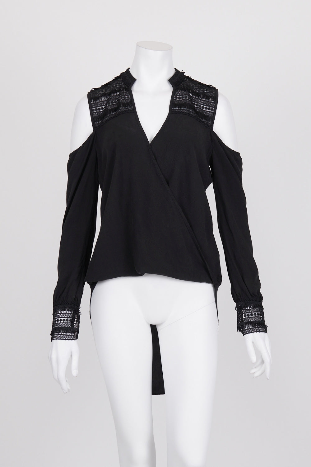 Once Was Black Lace Cold Shoulder Crossover Top 6