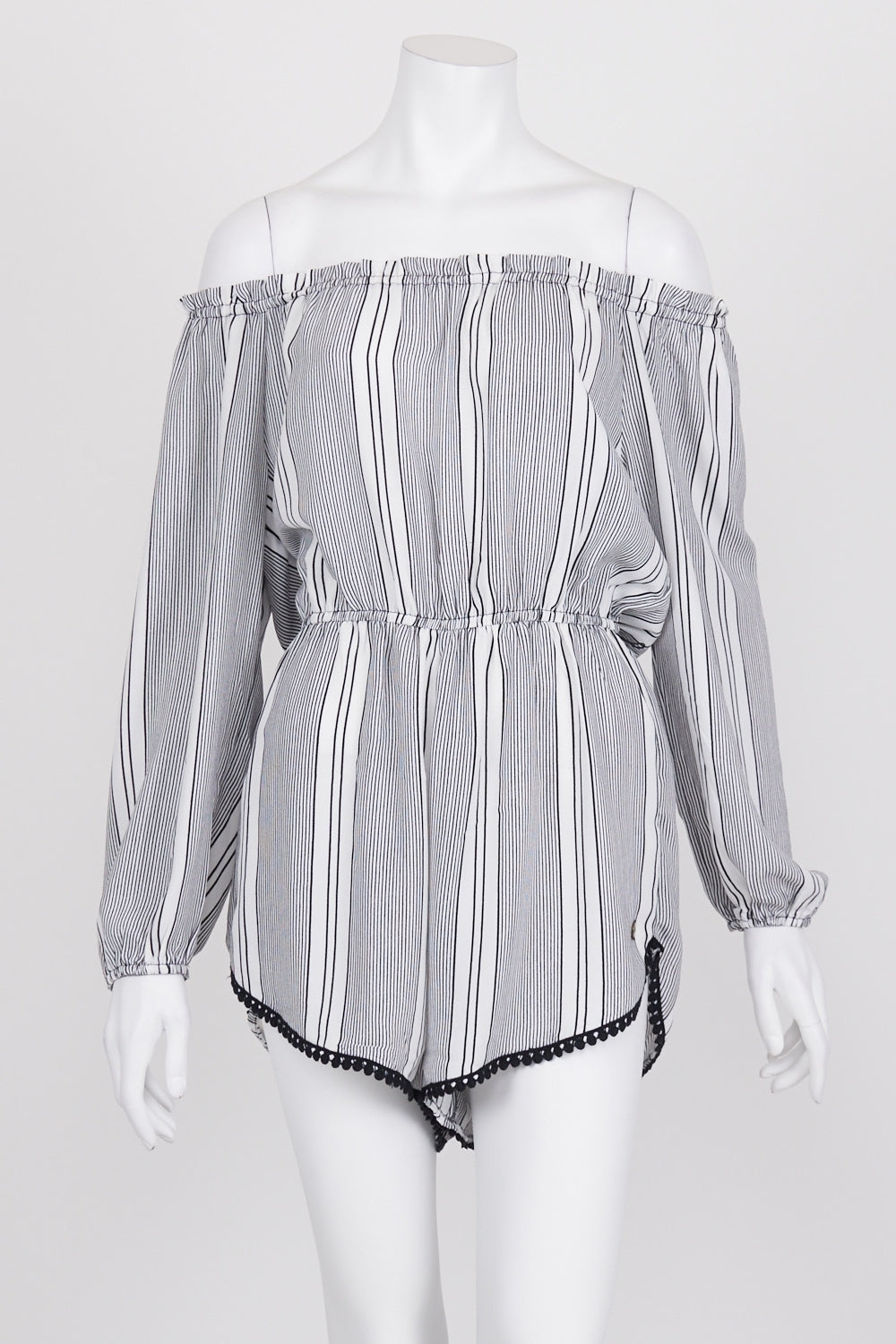 Ghanda Black And White Striped Playsuit M