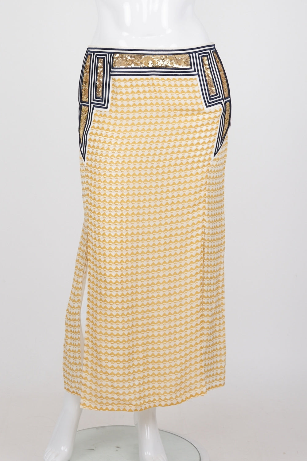 Sass & Bide Yellow Patterned Sequin Silk Skirt 12