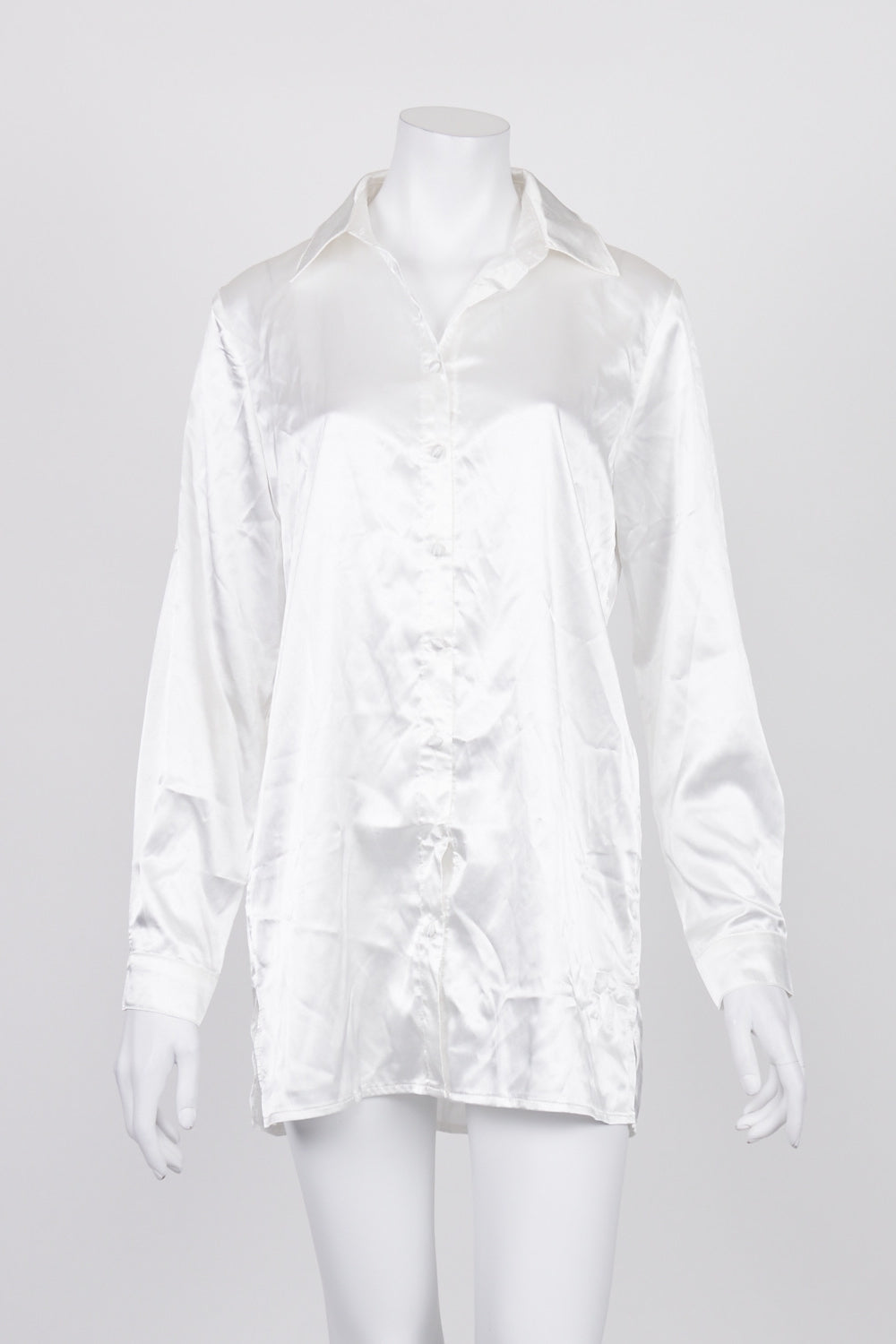 Princess Polly White Satin Shirt Dress 8