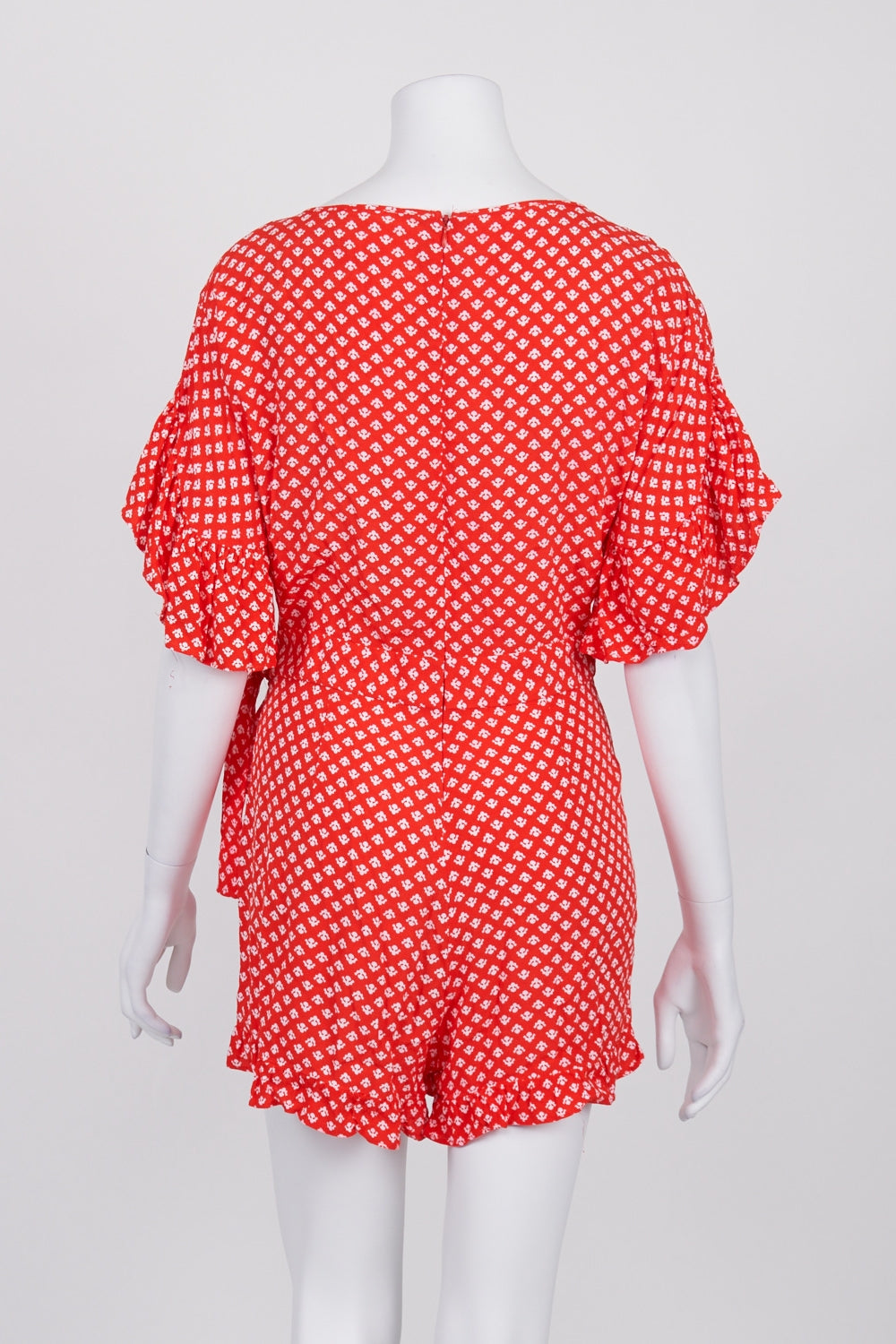 Seed Red Patterned Faux Wrap Playsuit