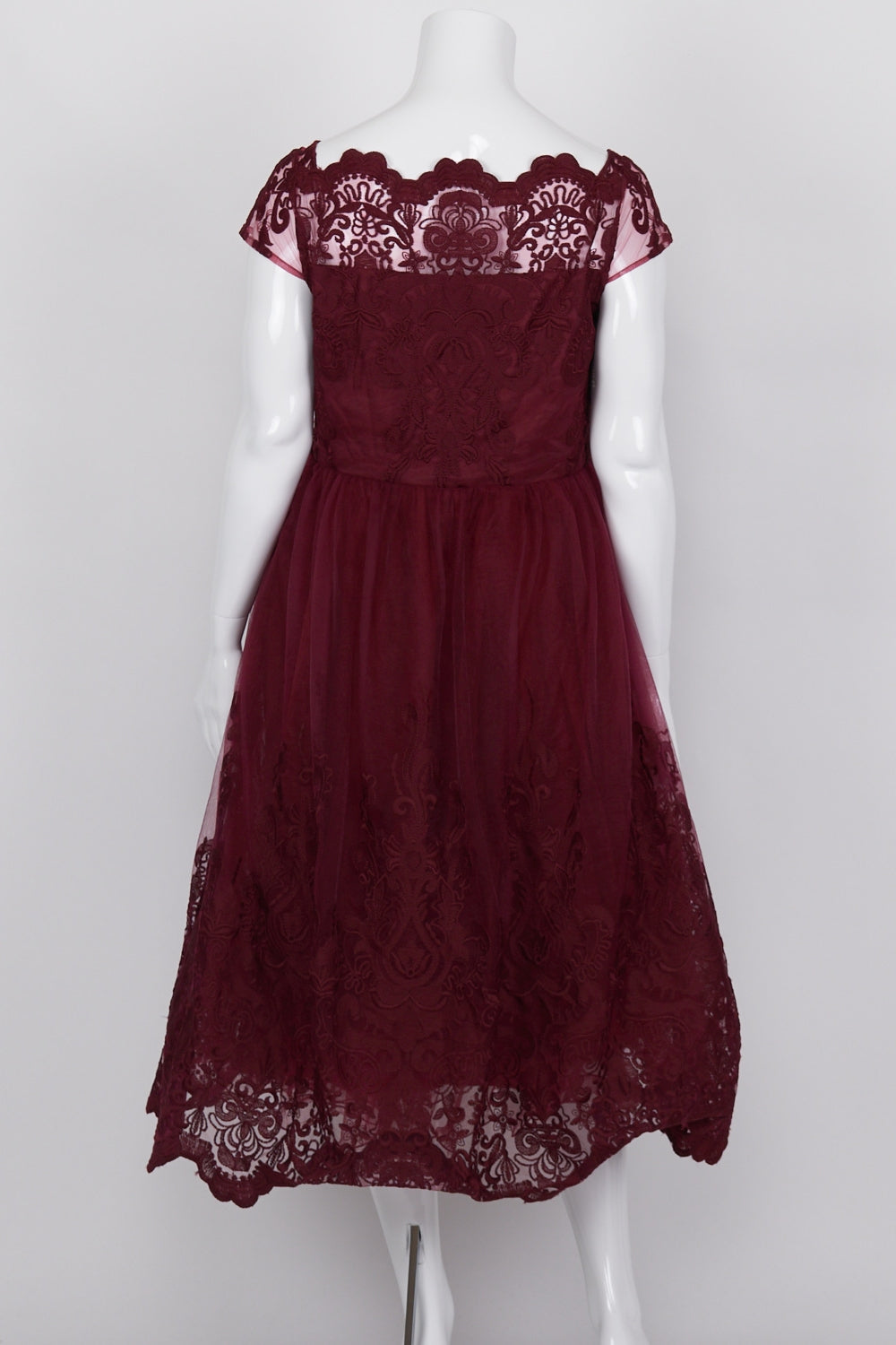 Chi Chi London Curve Burgundy Lace Tulle Dress 18