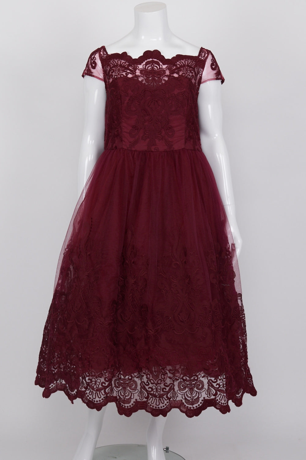 Chi Chi London Curve Burgundy Lace Tulle Dress 18