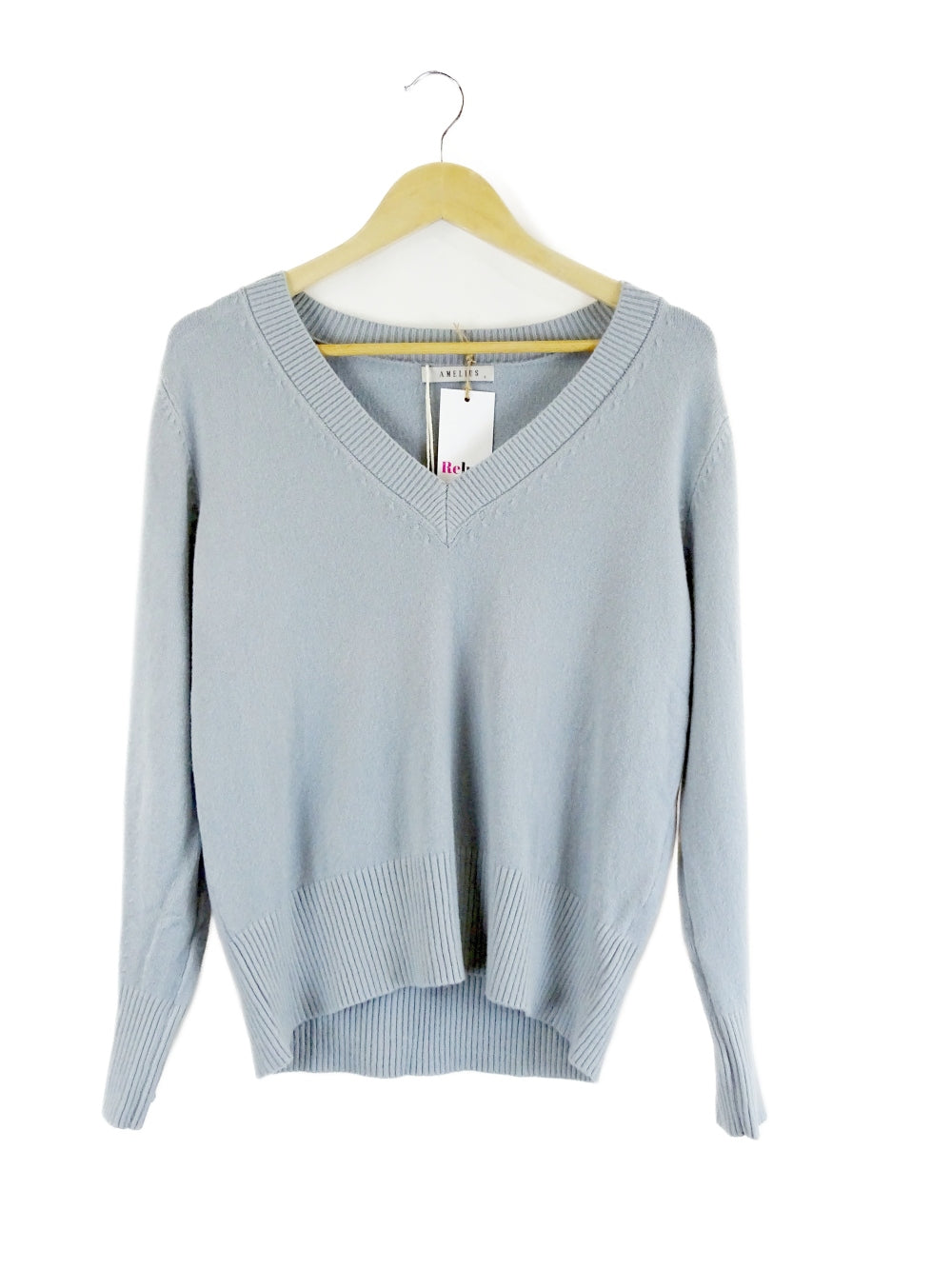 Amelius-&#39;Curzon&#39;-Blue-V-Neck-Jumper-S