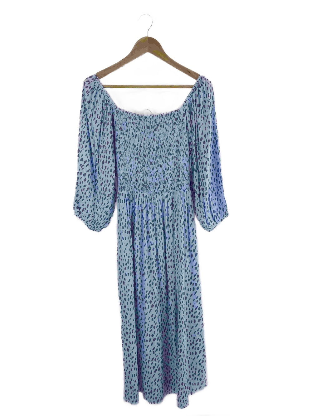 Cartel-&amp;-Willow-&#39;Devon&#39;-Blue-Leopard-Print-Shirred-Dress-L