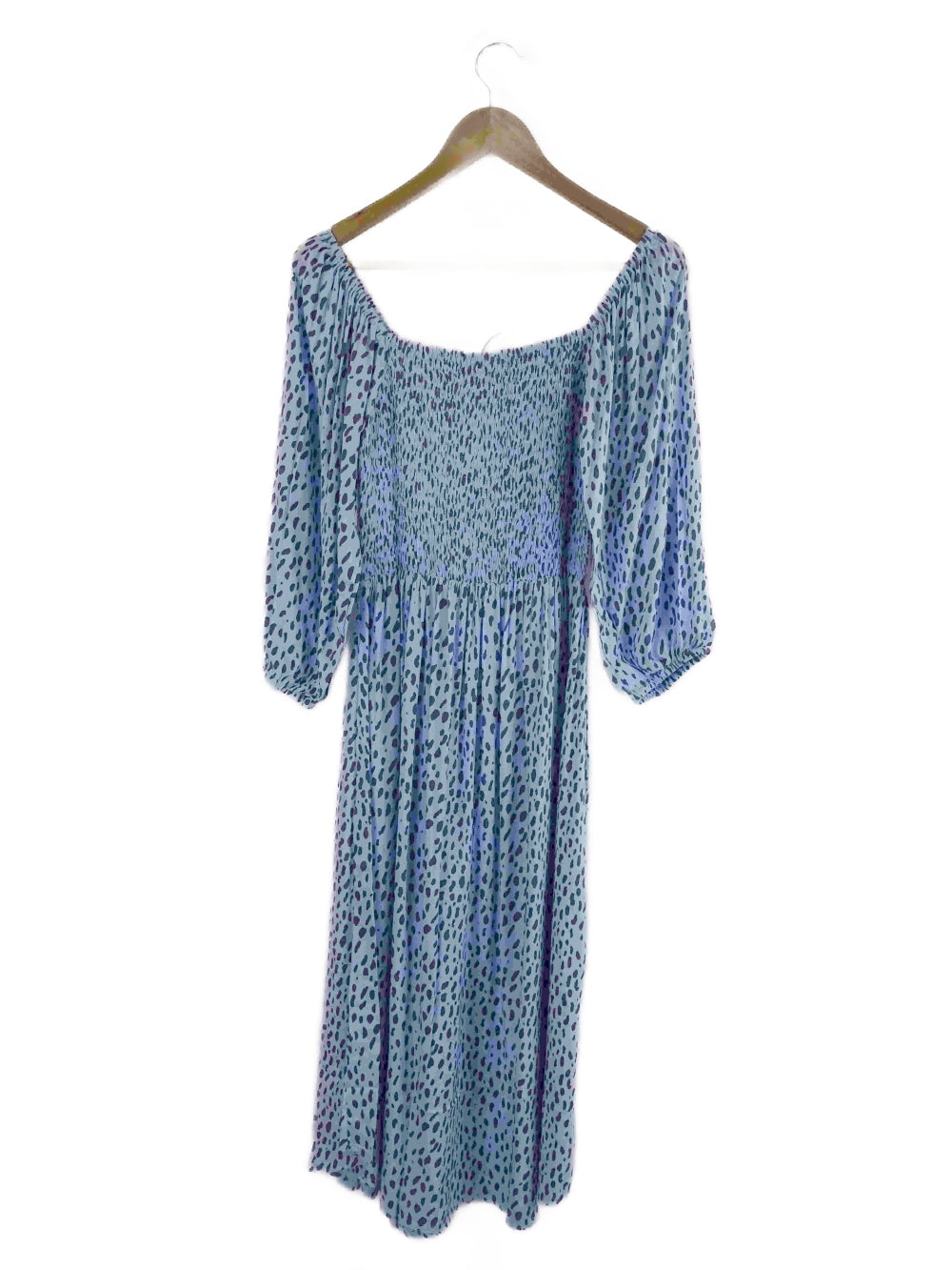 Cartel-&amp;-Willow-&#39;Devon&#39;-Blue-Leopard-Print-Shirred-Dress-L