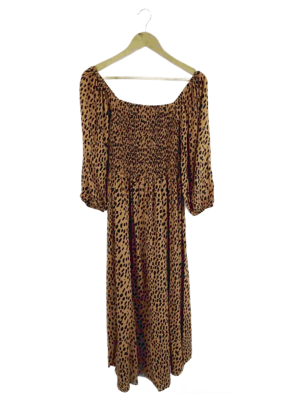 Cartel-&amp;-Willow-&#39;Devon&#39;-Brown-Leopard-Print-Shirred-Dress-L