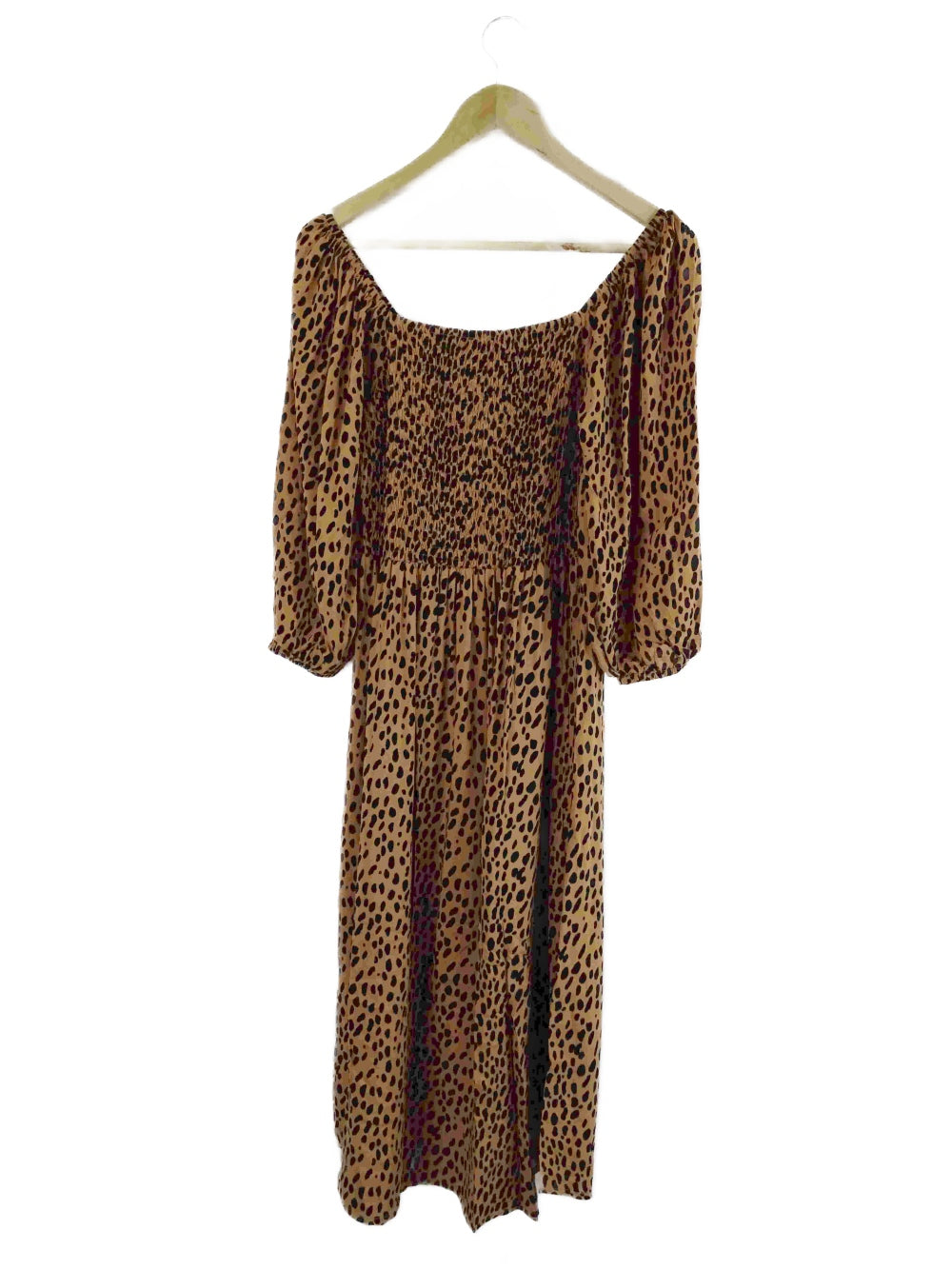 Cartel-&amp;-Willow-&#39;Devon&#39;-Brown-Leopard-Print-Shirred-Dress-L