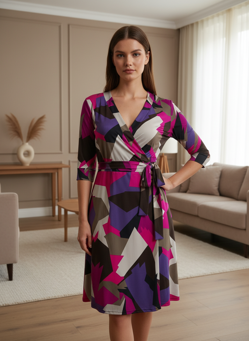Studio MG Pink, Purple and Brown Wrap Dress L BNWT