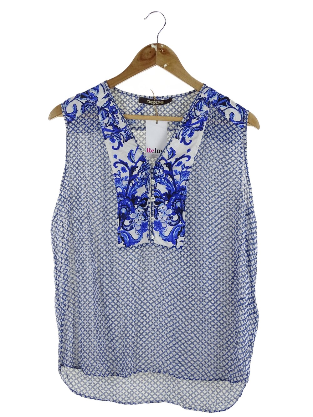 Roberto Cavalli Blue and White Silk Blouse 14