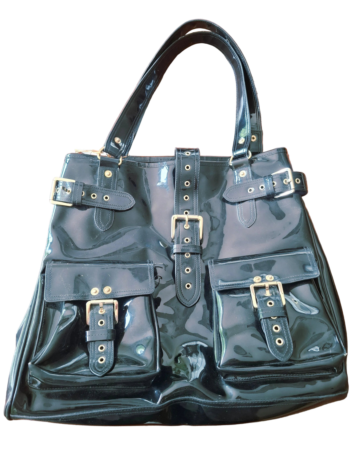 Country Road Black Buckle Bag - Patent Leather Look