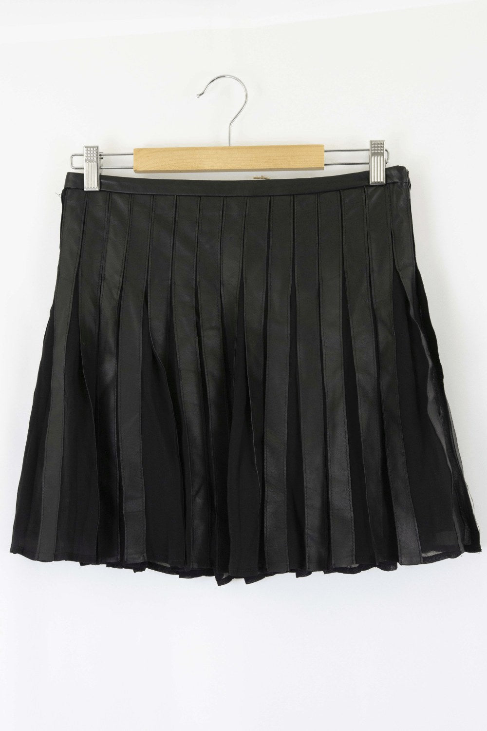 Joie Black Leather Pleated Skirt M